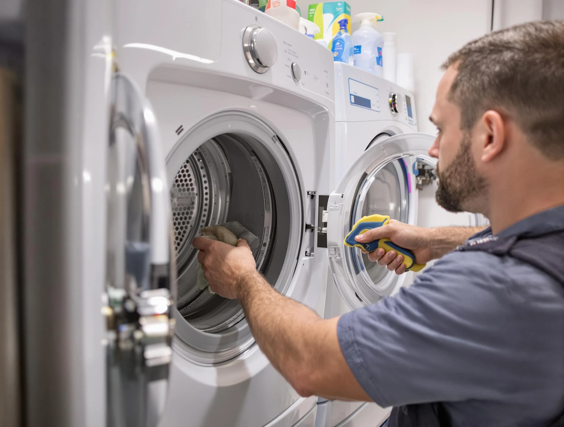 Hemet Dryer Vent Cleaning specialist removing lint buildup from a dryer lint trap system in Hemet