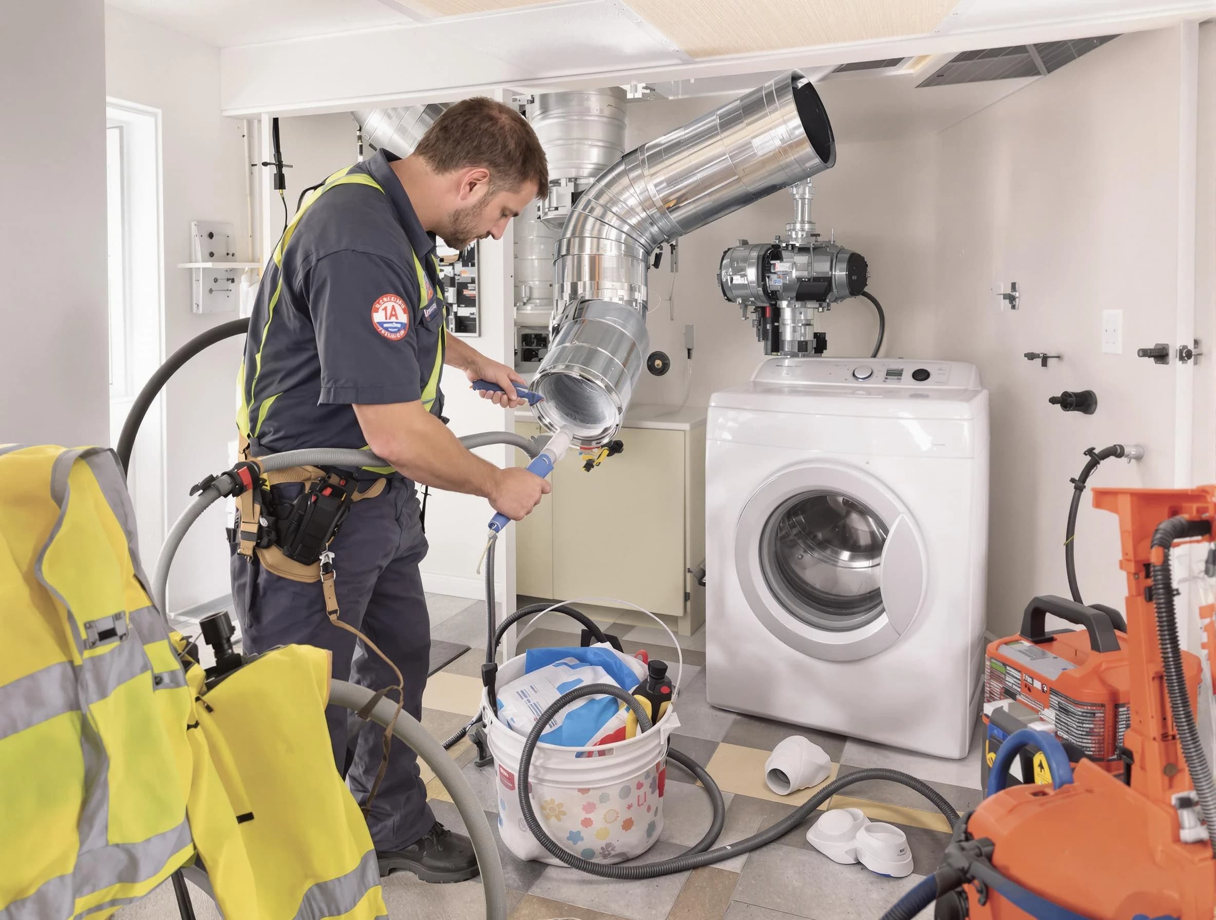 Hemet Dryer Vent Cleaning technician using specialized equipment to clear severe dryer vent blockage in Hemet