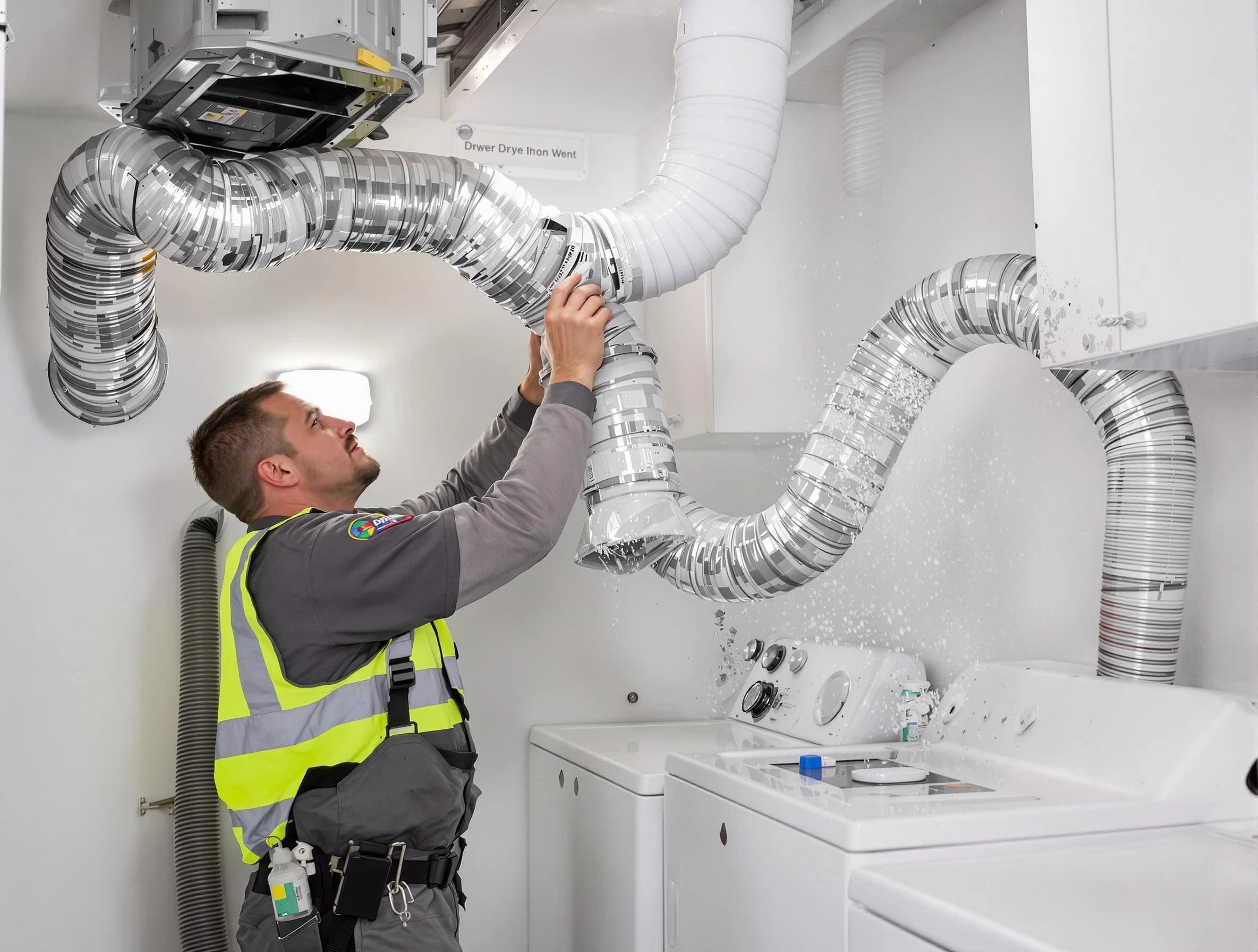 Hemet Dryer Vent Cleaning technician performing detailed dryer exhaust vent cleaning at a home in Hemet