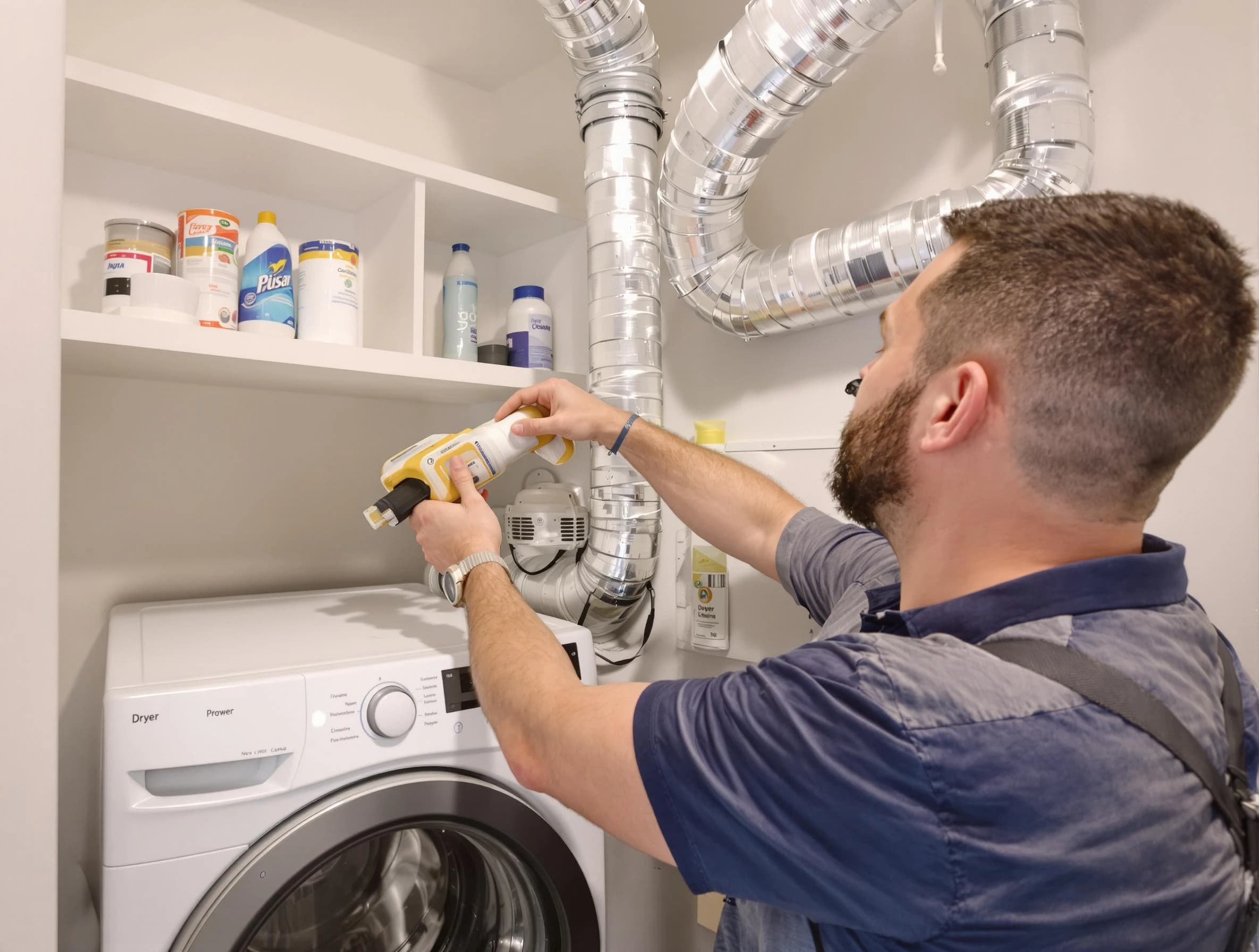 Hemet Dryer Vent Cleaning technician performing dryer vent cleaning at a home in Hemet