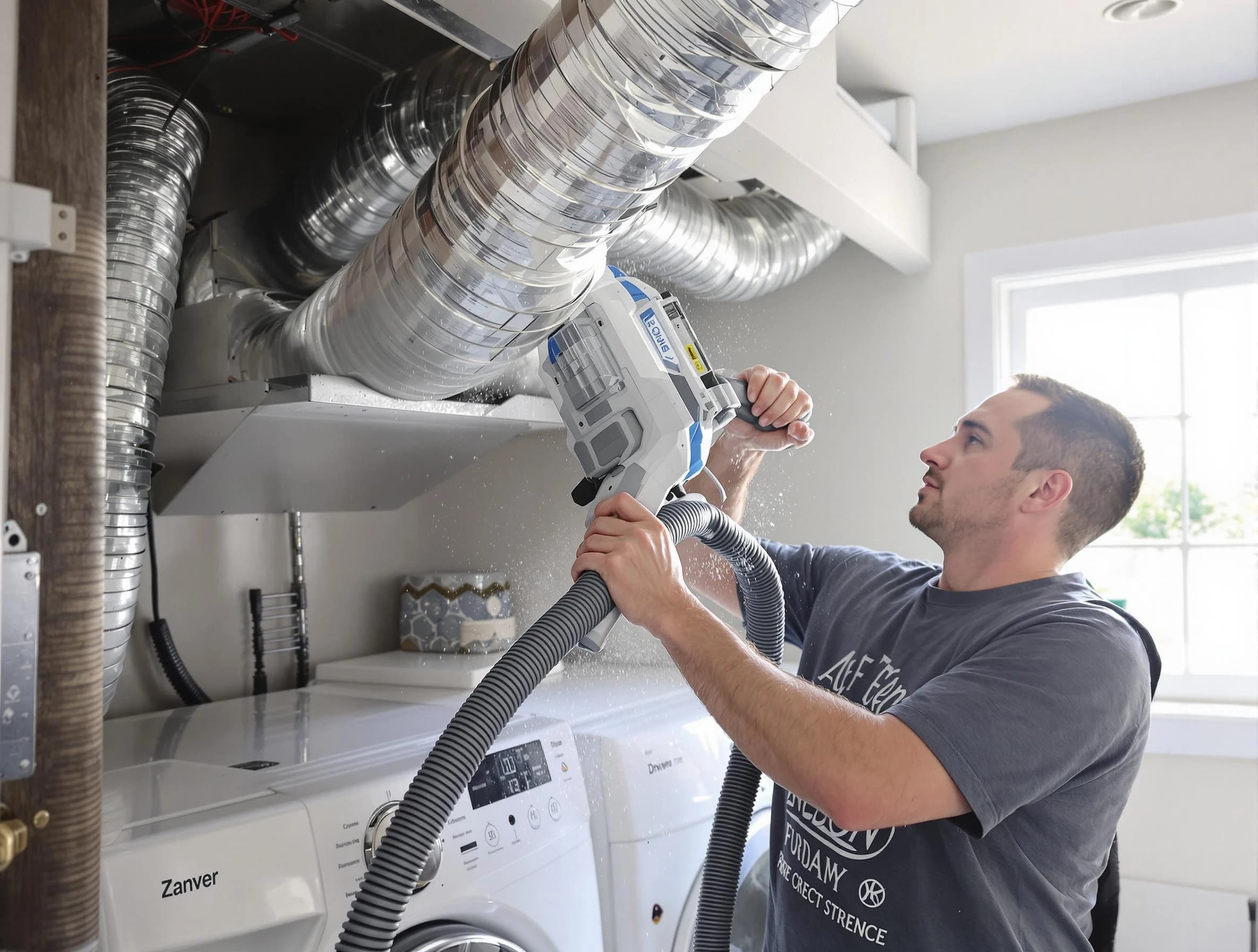 Hemet Dryer Vent Cleaning specialist cleaning deep within a dryer vent duct system in Hemet