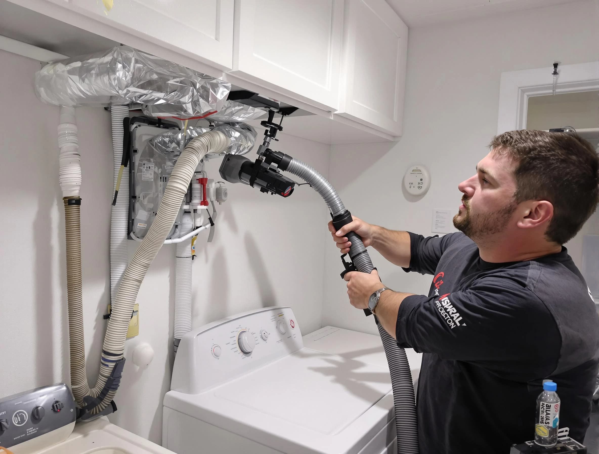 Hemet Dryer Vent Cleaning certified technician performing safety-focused gas dryer vent cleaning in Hemet