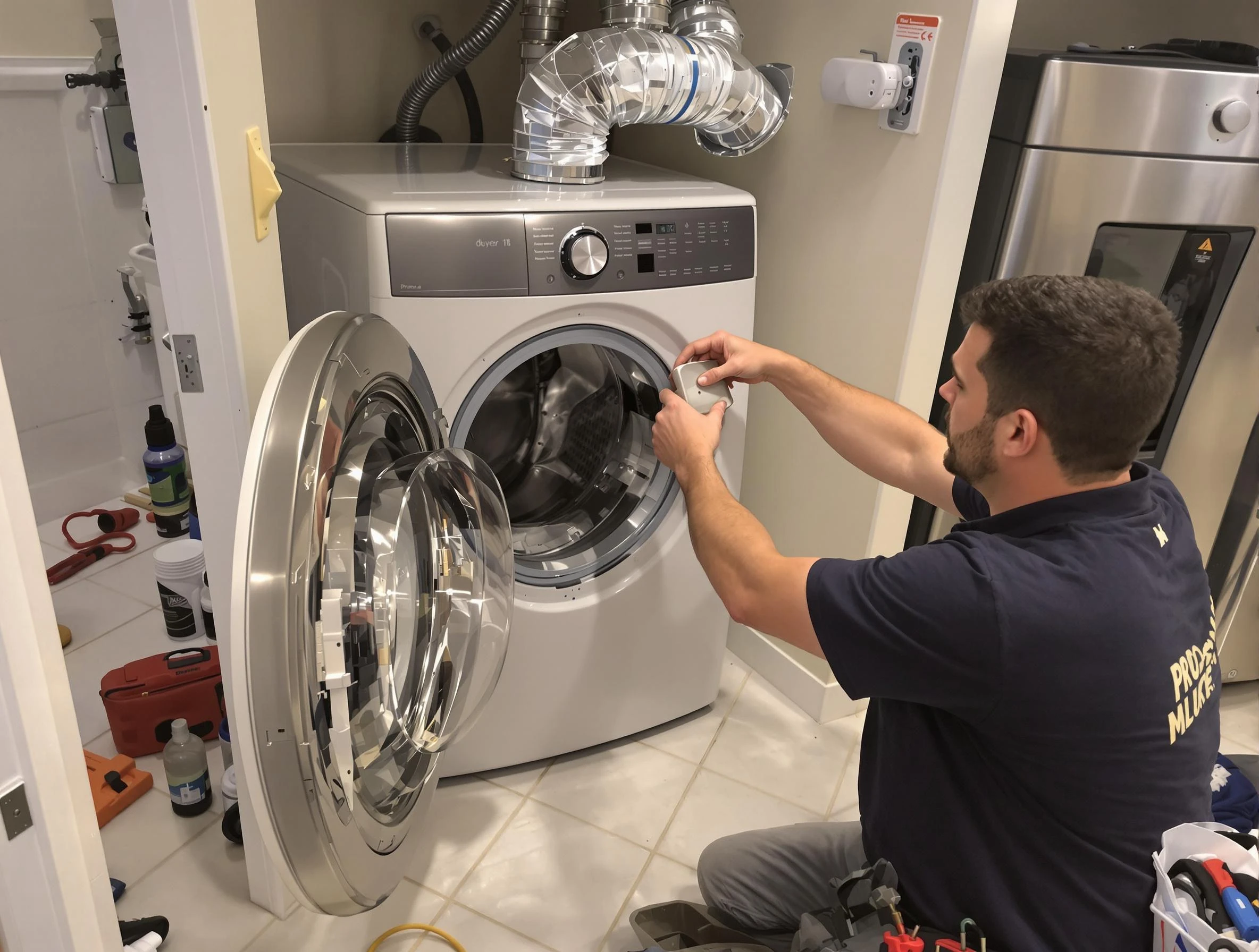 Hemet Dryer Vent Cleaning technician performing precise dryer vent hose installation in Hemet